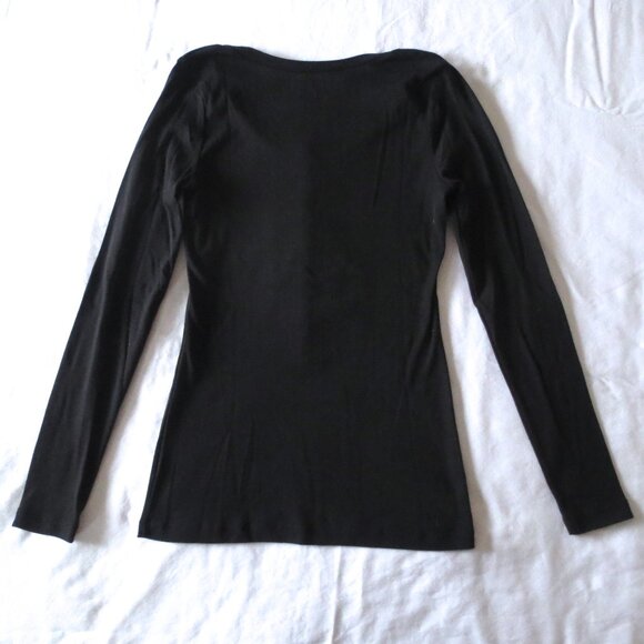 Old Navy Snug Comfy Fit Black Long Sleeve T-Shirt Tee with Ruffle Tuxedo Front - Picture 5 of 5